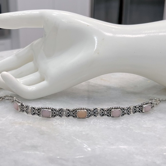 Peruvian Pink Opal Sterling Silver Toggle Clasp Bracelet - Picture 3 of 13